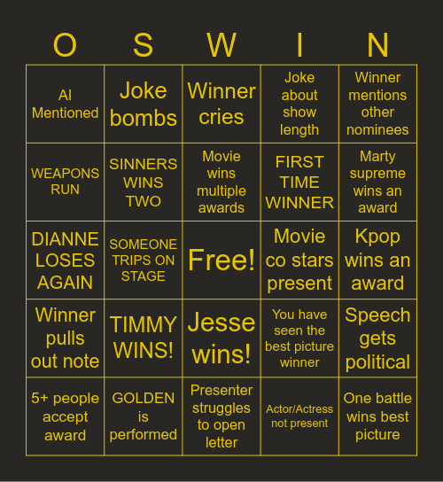 OSWINGO Bingo Card