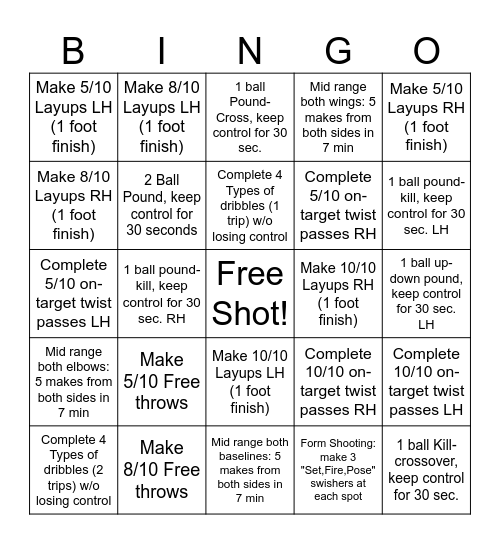 Basketball Bingo Card