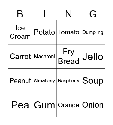 Food Bingo Card
