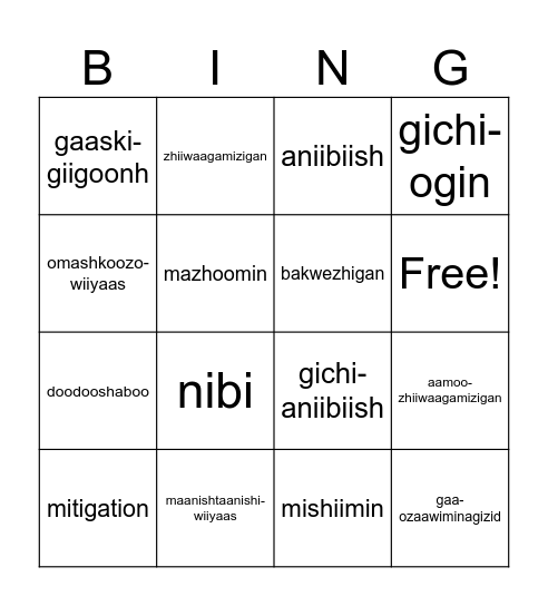 k Bingo Card