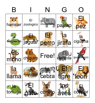Los Animales Bingo Card
