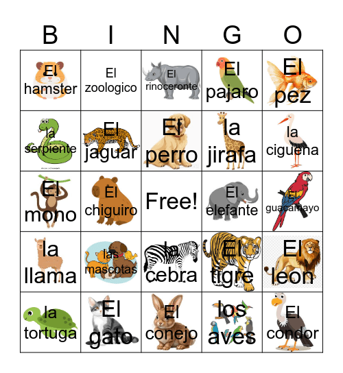 Los Animales Bingo Card