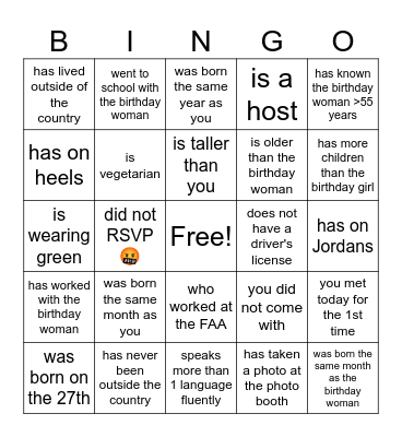 Find a Guest Who Bingo Card