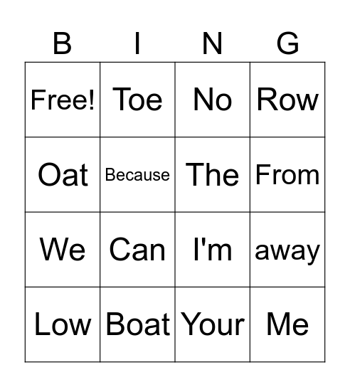 Homework Bingo Card