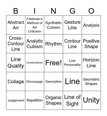 Art 1 Vocab Bingo Card