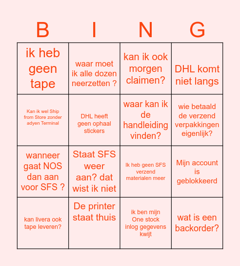 SFS bingo Card