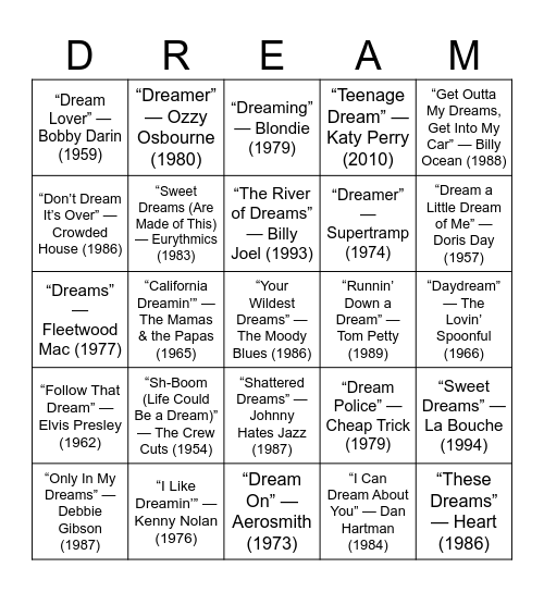 DREAM IN THE TITLE Bingo Card