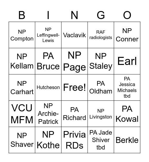 APPs & Male MDs & randomness Bingo Card