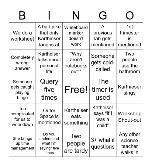 Science Bingo Card