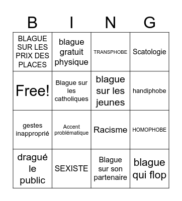 Bingo du Cringe Bingo Card