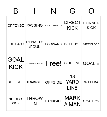 SOCCER Bingo Card