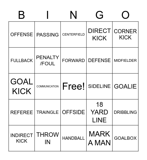 SOCCER Bingo Card