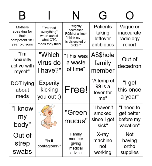 Urgent Care Bingo Card