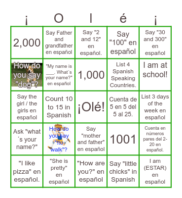 conjugación y numeros Bingo Card