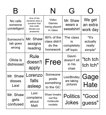 AP Chemistry Bingo Card