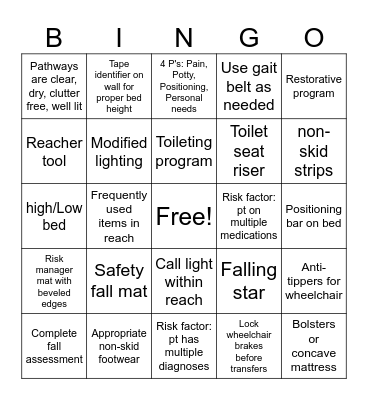 Fall Prevention BINGO Card