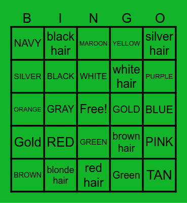 I SPY COLORS Bingo Card