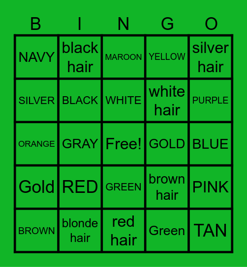 I SPY COLORS Bingo Card