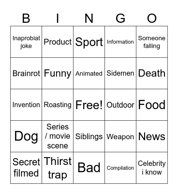 Random tiktok Bingo Card