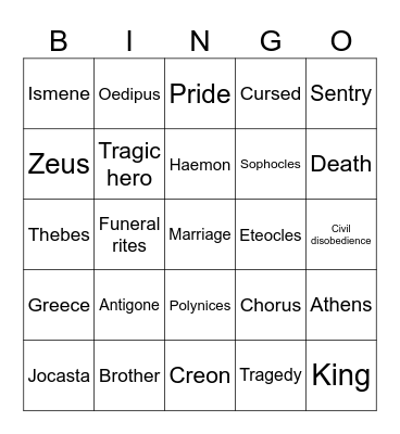 Antigone Bingo Card