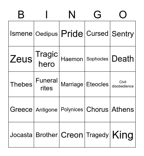 Antigone Bingo Card