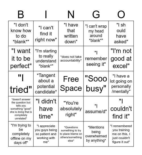 KB 2:1 Meeting Bingo Card