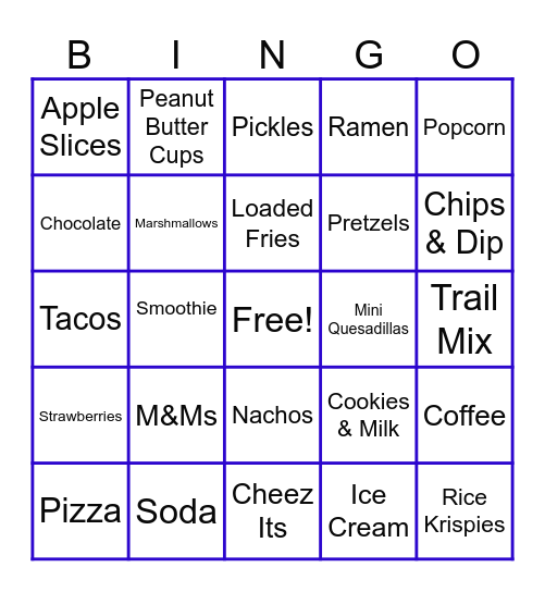Late Night Snacks Bingo Card