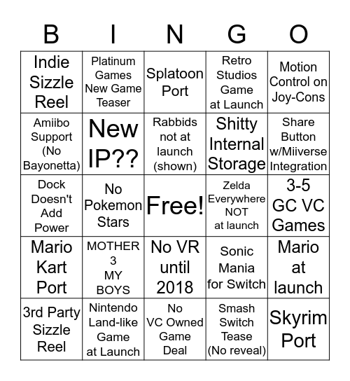 Switch Hype!!! Bingo Card