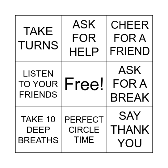 Good Choices Bingo Card