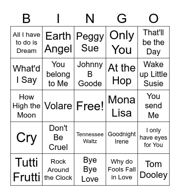 50s Game 1 Bingo Card