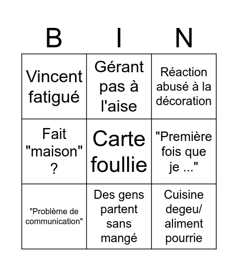 Cauchemar Bingo Card