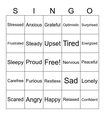SINGO! Emotions Edition Bingo Card