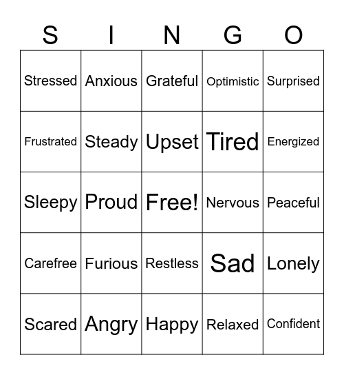 SINGO! Emotions Edition Bingo Card