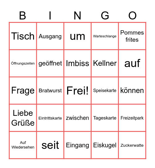 Freizeitpark Bingo Card