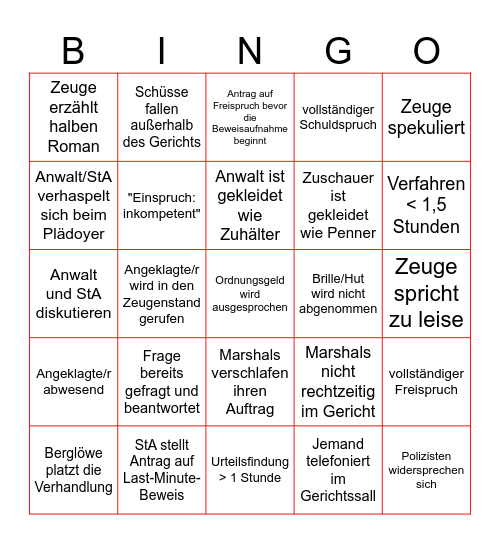 Gerichtsbingo Card