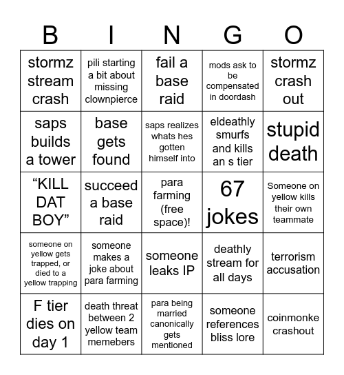 Yellow Team Moneysmp Bingo Card