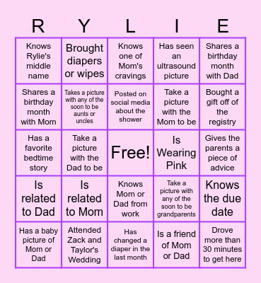 Baby Shower Bingo Card