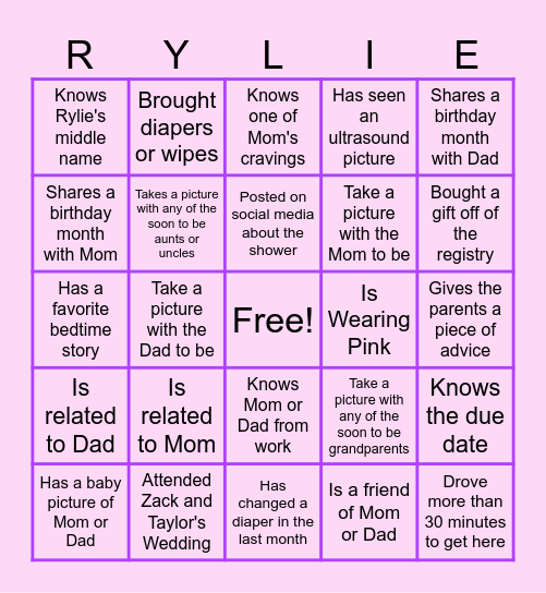 Baby Shower Bingo Card