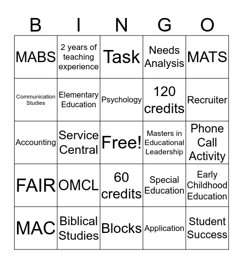 Review Bingo Card