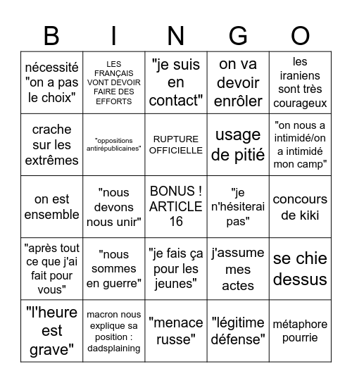 BINGCRON IRAN Bingo Card