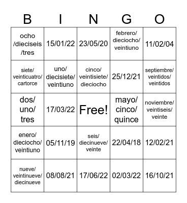 B I N G O Bingo Card