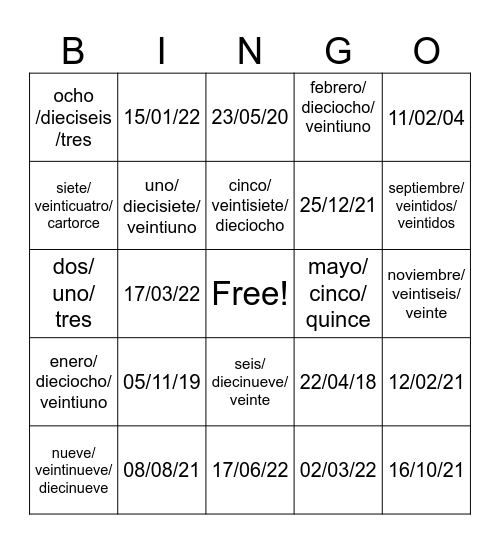 B I N G O Bingo Card