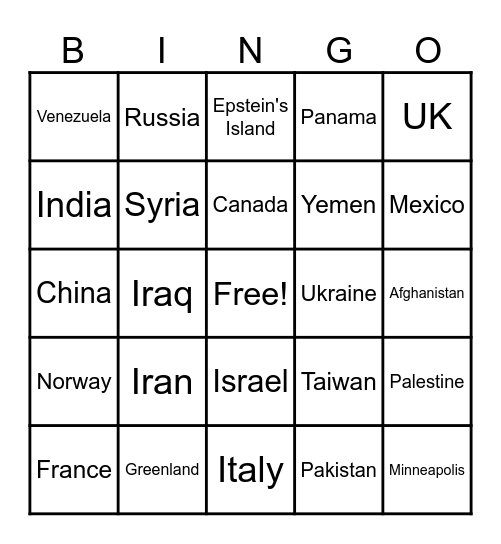 Targets Bingo Card