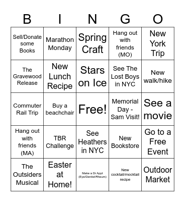 Amber's Spring 2026 Bingo Card