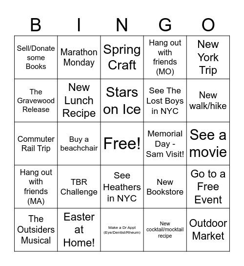 Amber's Spring 2026 Bingo Card