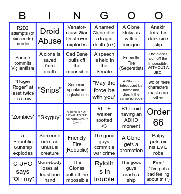 Clone Wars Bingo Card