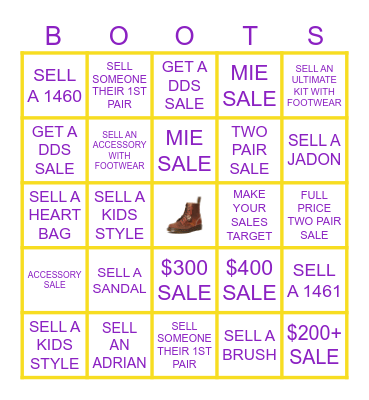 BOOTS BINGO Card