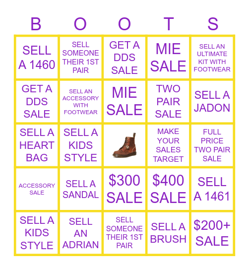 BOOTS BINGO Card
