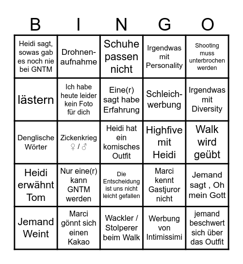 GNTM Bingo Card