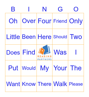 Reading Partners Bingo Card